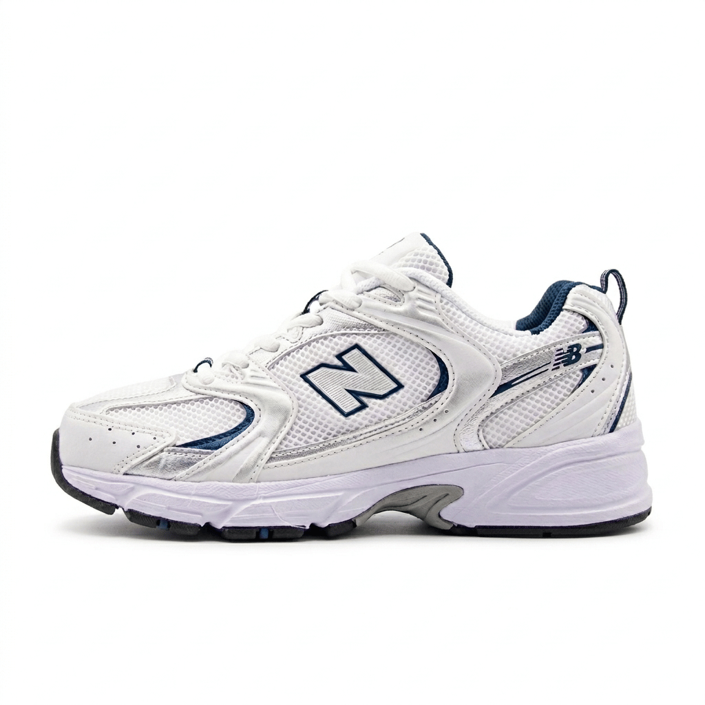 New Balance 530 Blanco, azul y plata