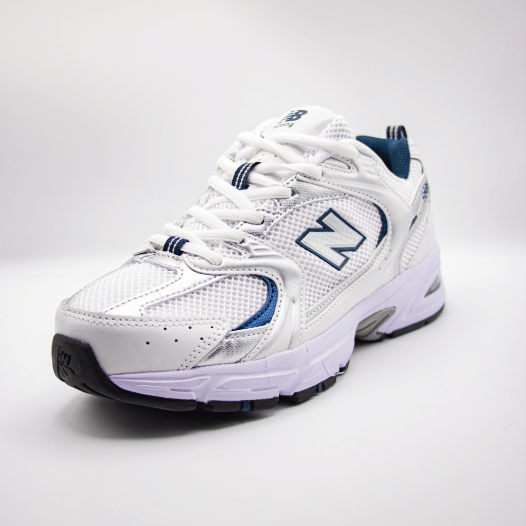 New Balance 530 Blanco, azul y plata