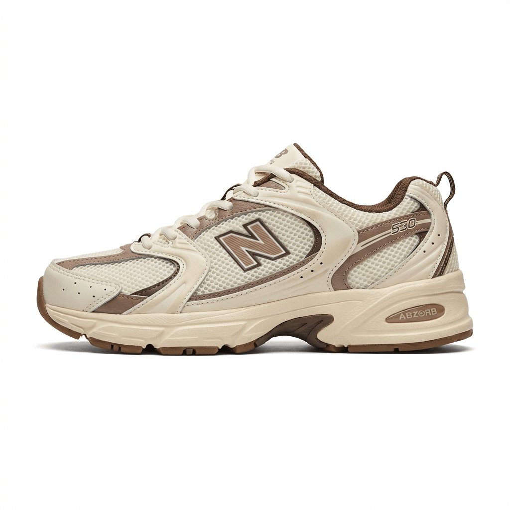 New Balance 530 Blanco con Café y Beige